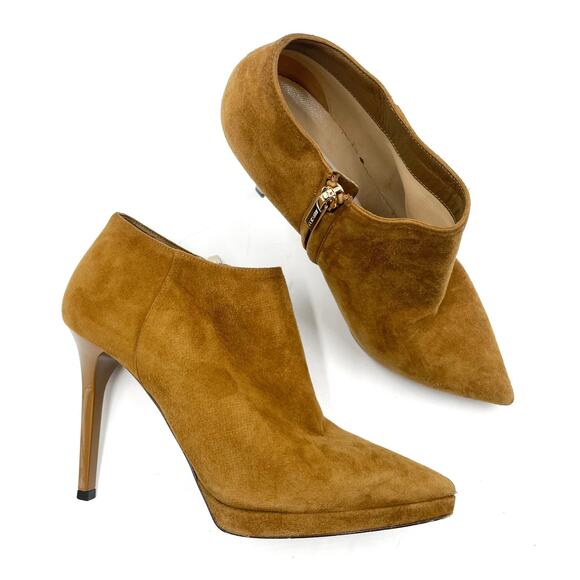 Jimmy Choo Lindsey Booties Suede Ankle Tan Stiletto Heels Pointed Toe Sz 38 / 8 - Picture 3 of 12